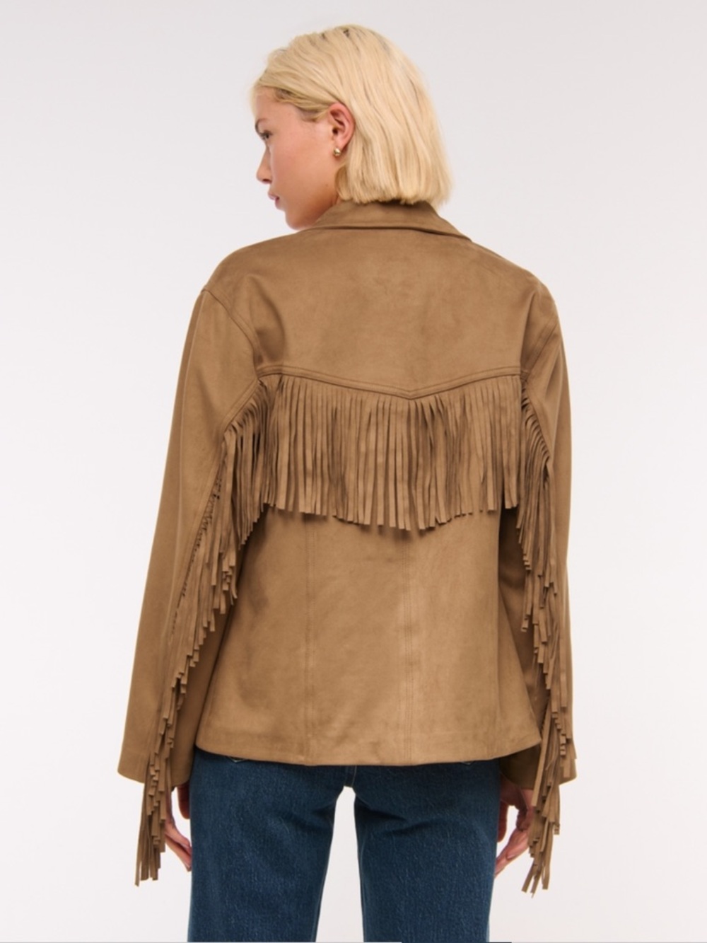 Fringe Vegan Suede Jacket in Camel - Women’s medium. Great condition - Picture 2 of 10